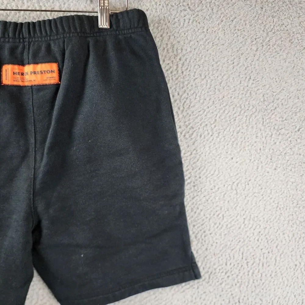 Heron Preston Color Blocks Logo Print Sweat Shorts Men's S Black Gray Pockets~ - Picture 14 of 14